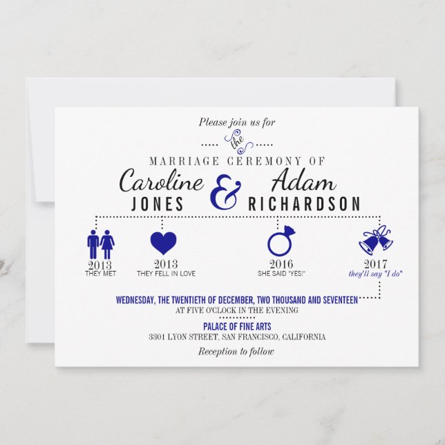 Invitación a la boda azul oscura de la línea de ti (Anverso)