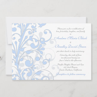 Invitación a la boda azul pálido, gris y blanca