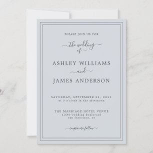 Invitación a la boda azul Pastel con guión de moda