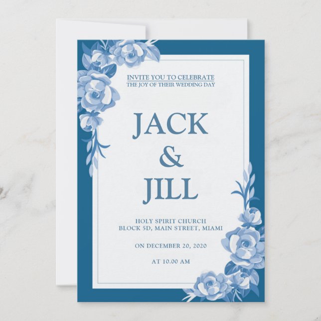Invitación a la Boda Azul Profunda Clásica (Anverso)