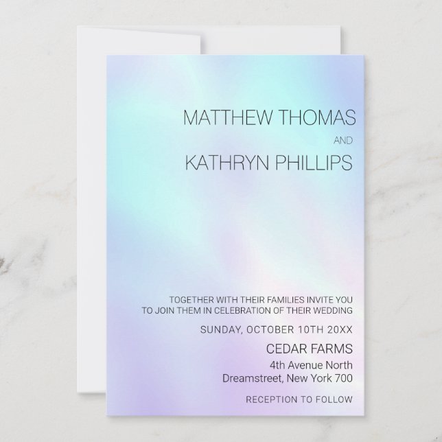 Invitación a la Boda Azul Púrpura Pastel (Anverso)