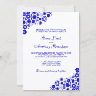 Invitación a la Boda Azul Real de bonito Florals