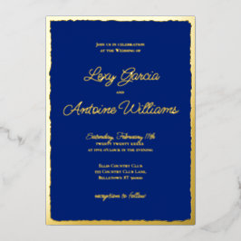 Invitación a la Boda Azul Real Gold Bold Edge