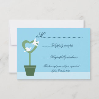 Invitación a la boda azul RSVP con palomas en el t