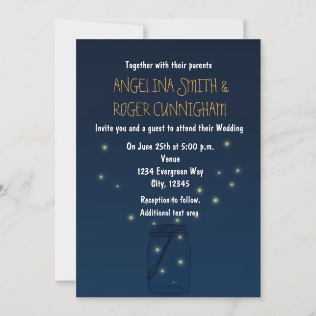 Invitación a la boda azul rusa de las luciérnagas  (Anverso)