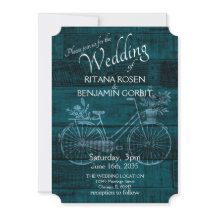 Invitación a la Boda Azul Rústica en Bicicleta