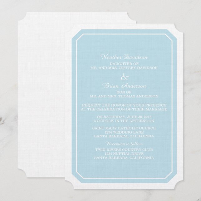 Invitación a la boda azul sencillamente elegante (Anverso / Reverso)