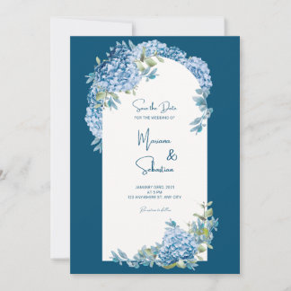 Invitación a la boda azul simple y elegante