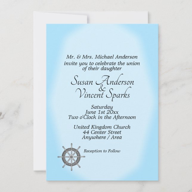 Invitación a la Boda Azul Tema Náutico (Anverso)