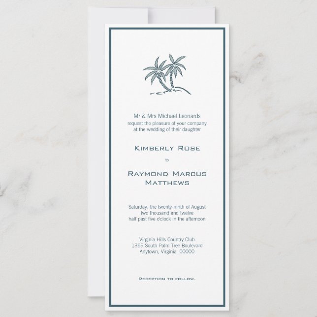 Invitación a la Boda Azul Tropical de Palmeras Gem (Anverso)