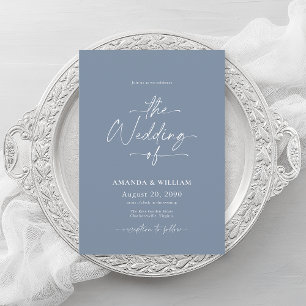 Invitación a la boda azul turbia con código QR