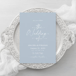 Invitación a la boda azul turbia con código QR