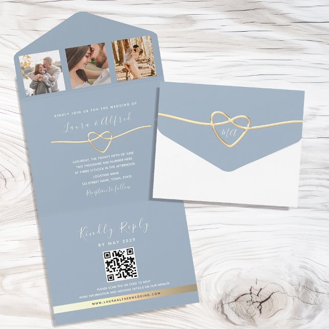 Invitación a la boda azul turbia con Collage de fo (Subido por el creador)