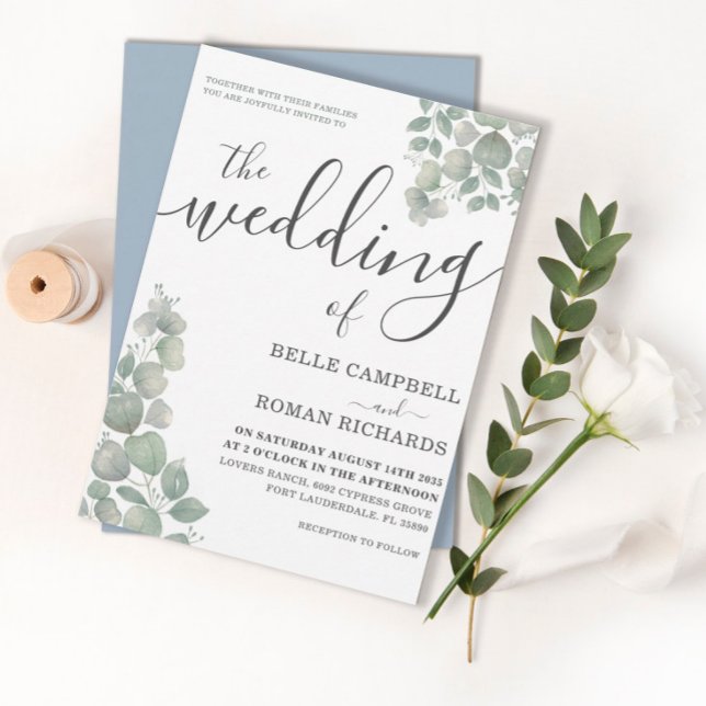 Invitación a la boda azul turbia de eucaliputos ru (Subido por el creador)