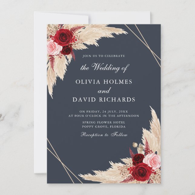 Invitación a la boda azul turbia y oscura (Anverso)