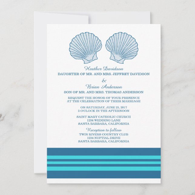 Invitación a la boda azul turquesa náutica (Anverso)