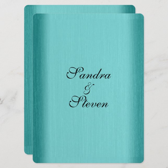 Invitación a la boda azul verde azulada (Anverso / Reverso)