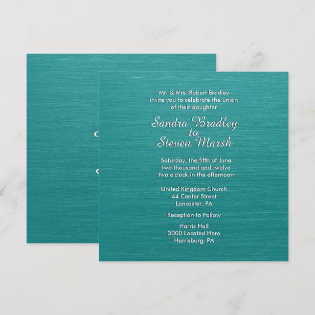 Invitación a la boda azul verde azulada (Anverso / Reverso)