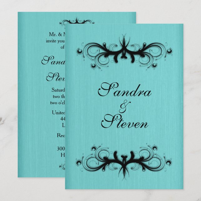 Invitación a la boda azul verde azulada 5" x 7" (Anverso / Reverso)