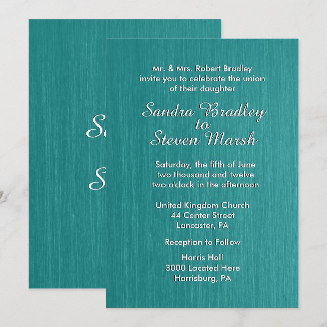 Invitación a la boda azul verde azulada 5" x 7" (Anverso / Reverso)