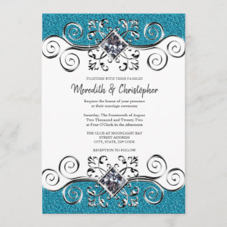 Invitación a la boda azul Verde azulada con honda