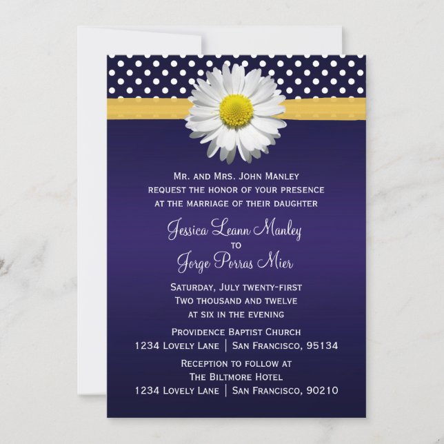 Invitación a la boda azul y amarilla (Anverso)