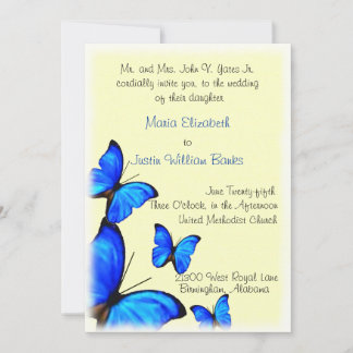 Invitación a la boda azul y amarilla del Bonito