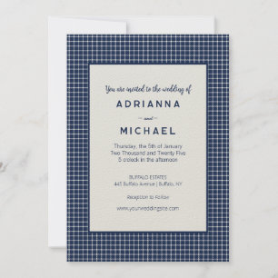 Invitación a la boda azul y blanca