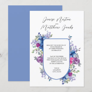Invitación a la boda azul y blanca con flor de maí