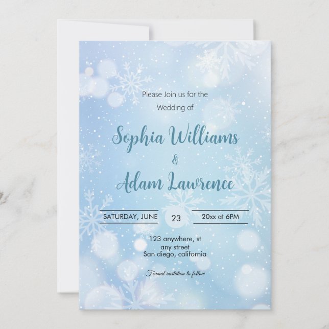 Invitación a la boda azul y blanca de invierno (Anverso)