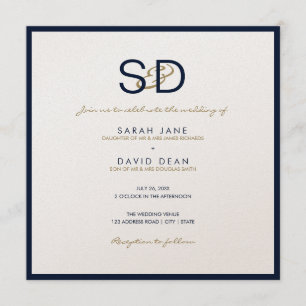 Invitación a la boda azul y blanca de la marina mo