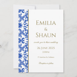 Invitación a la boda azul y blanca italiana