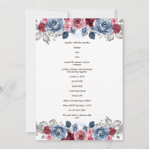 Invitación a la boda azul y borgoñona