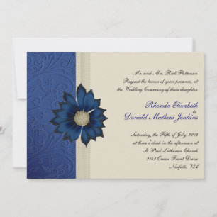 Invitación a la boda azul y crema de Bonito