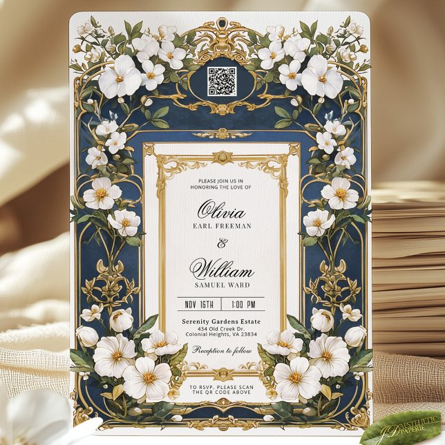 Invitación a la Boda Azul y Dorada de la Marina Fl (Subido por el creador)