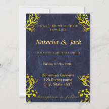 Invitación a la Boda Azul y Dorada de personalizab