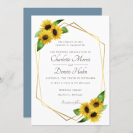 Invitación a la boda azul y girasoles