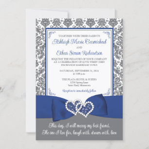 Invitación a la boda azul y gris personalizado