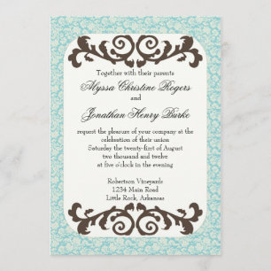 Invitación a la boda azul y marrón