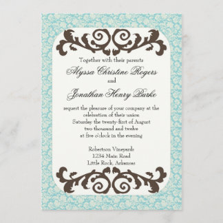 Invitación a la boda azul y marrón