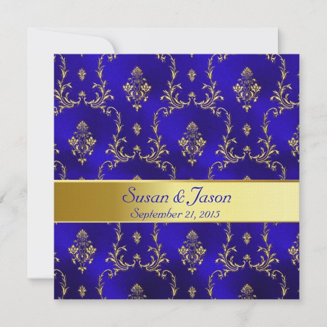 Invitación a la boda: azul y oro (Anverso)