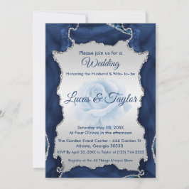 Invitación a la boda azul y plata