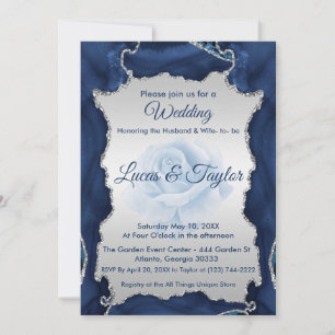 Invitación a la boda azul y plata