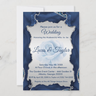 Invitación a la boda azul y plata