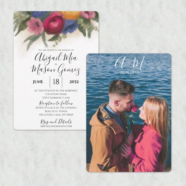 Invitación a la boda azul y rosa oscuro (Subido por el creador)