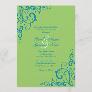 Invitación a la boda azul y verde