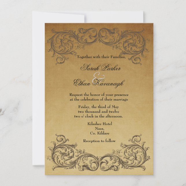 Invitación a la boda barroca antigua (Anverso)