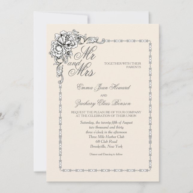 Invitación a la boda barroca de belleza (Anverso)