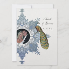 Invitación a la boda barroca de pavo real - Azul