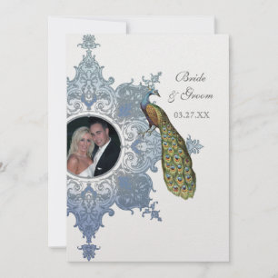 Invitación a la boda barroca de pavo real - Azul